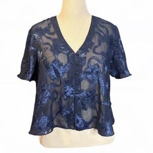 Victoria's Secret Vintage Navy Sheer Floral Blouse M